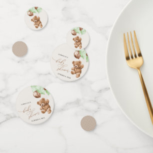 Teddy Bear, Baby Bear, Green Balloons, Baby Shower Confetti