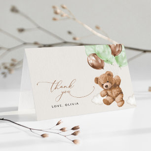 Teddy Bear, Baby Bear, Green Balloons, Baby Shower Thank You Card