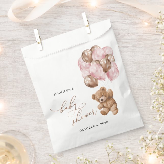 Teddy Bear, Baby Bear, Pink Balloons, Baby Shower Favour Bags