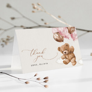 Teddy Bear, Baby Bear, Pink Balloons, Baby Shower Thank You Card