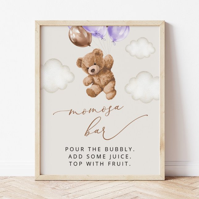 Teddy Bear, Baby Bear, Purple Balloons, Momosa Bar Poster (Creator Uploaded)