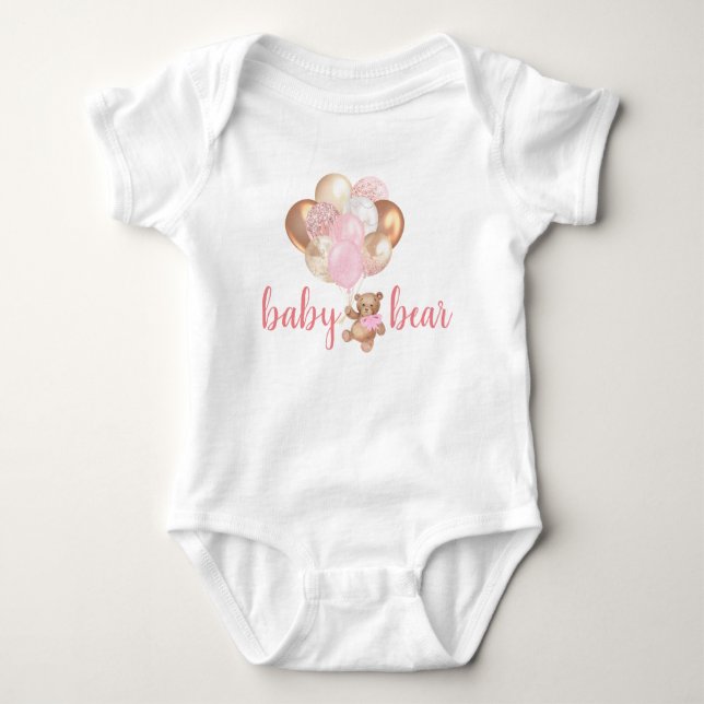 Teddy Bear Baby Bear Rose Gold Balloons Baby Bodysuit (Front)