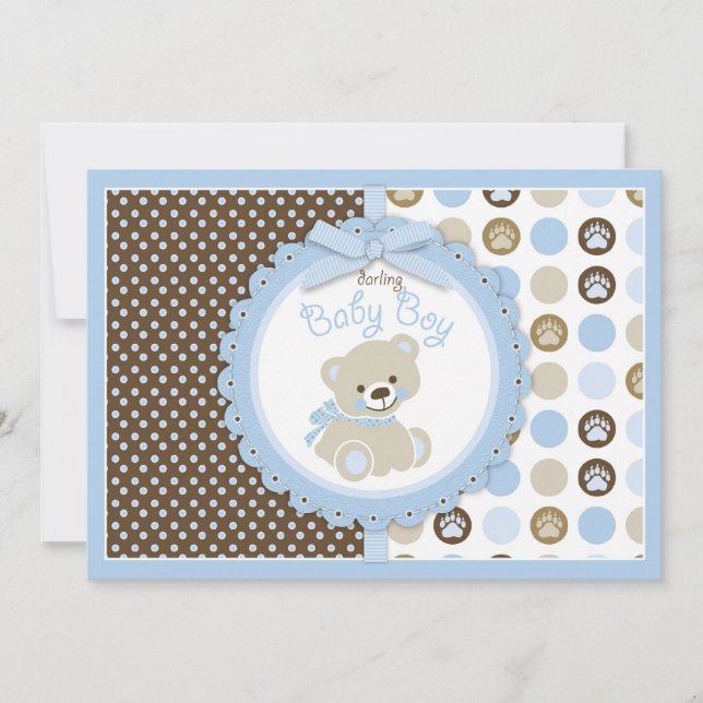 Teddy Bear Baby Boy Baby Shower Blue Invitation (Front)