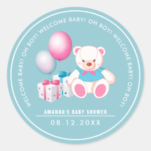 Teddy Bear   Baby Boy Baby Shower  Favour Stickers