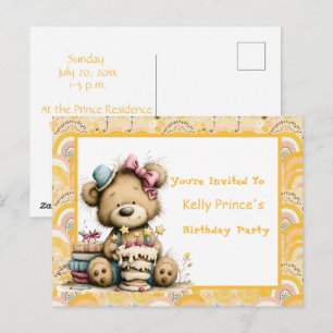 Teddy Bear Baby Boy Birthday Invitation Postcard