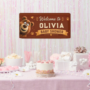 Teddy Bear Baby Cute Rustic Brown Baby Shower Banner