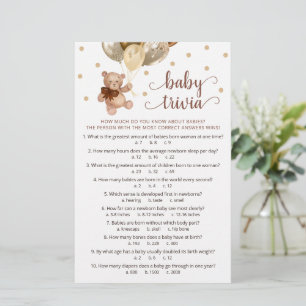 Teddy Bear Baby Facts Trivia Game Baby Shower 