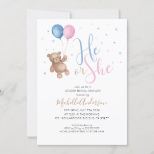 Teddy Bear Baby Gender Reveal Shower Invitation