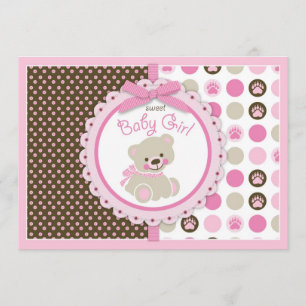 Teddy Bear Baby Girl Baby Shower Pink Invitation