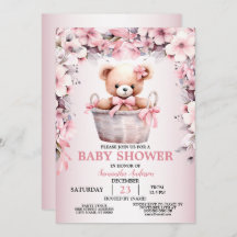 Teddy Bear Baby Girl Pink Flowers Baby Shower 