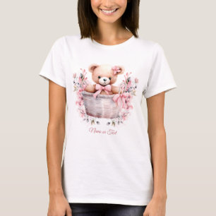 Teddy Bear Baby Girl Pink Flowers Party Elegant T-Shirt