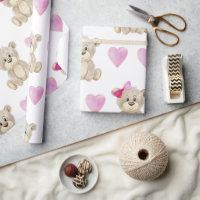 Teddy Bear Baby Girl Pink Watercolor Baby Shower