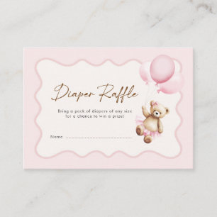 Teddy Bear Baby Girl Shower Diaper Raffle Enclosure Card