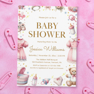 Teddy Bear Baby Girl Shower Invitation