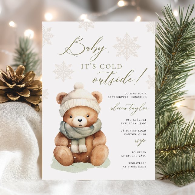 Teddy Bear Baby it's Cold Outside Baby Shower Invitation (Creator Uploaded)