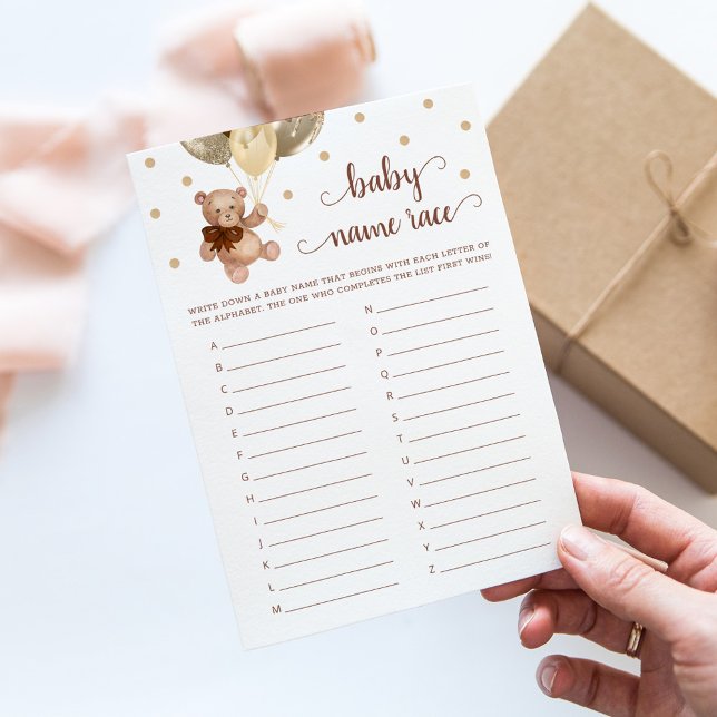 Teddy Bear Baby Name Race Baby Shower Game Card (Creator Uploaded)