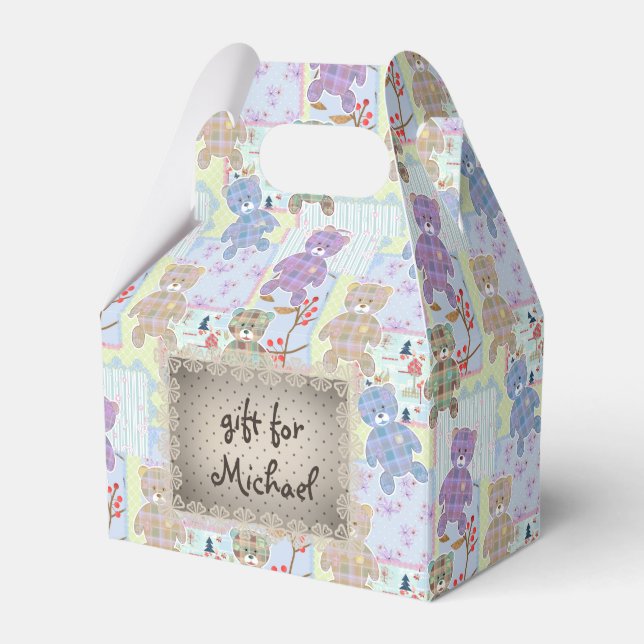 Teddy bear, baby pattern favour box (Front Side)
