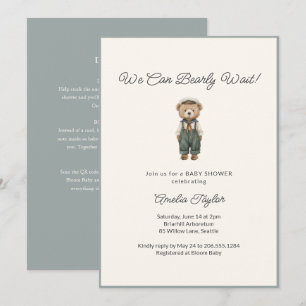 Teddy Bear Baby Shower All in One Bearly Wait Sage Invitation
