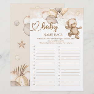 Teddy Bear Baby Shower Baby Name Race Game