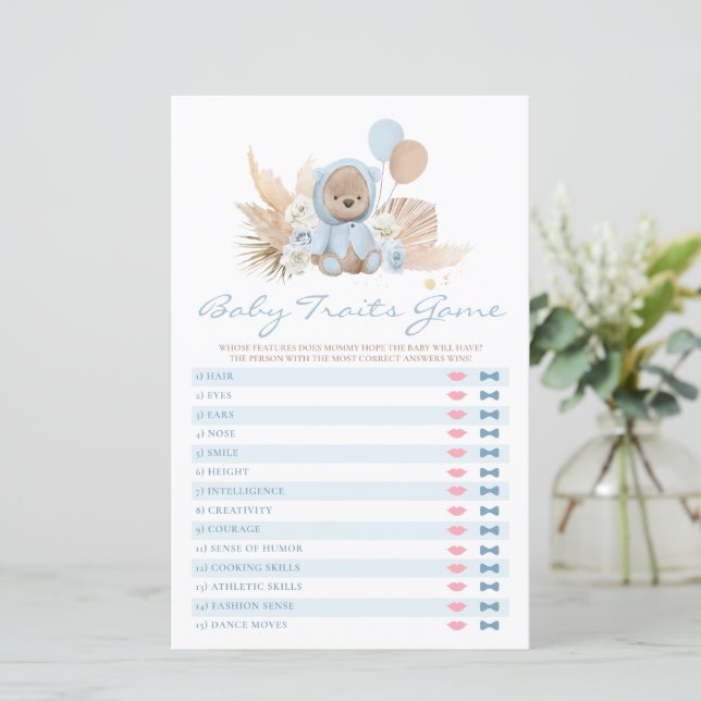 Teddy Bear Baby Shower Baby Traits Game  (Standing Front)