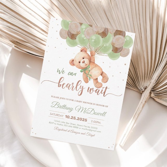 Teddy Bear Baby Shower Bear with Balloons Invitation (Creator Uploaded)