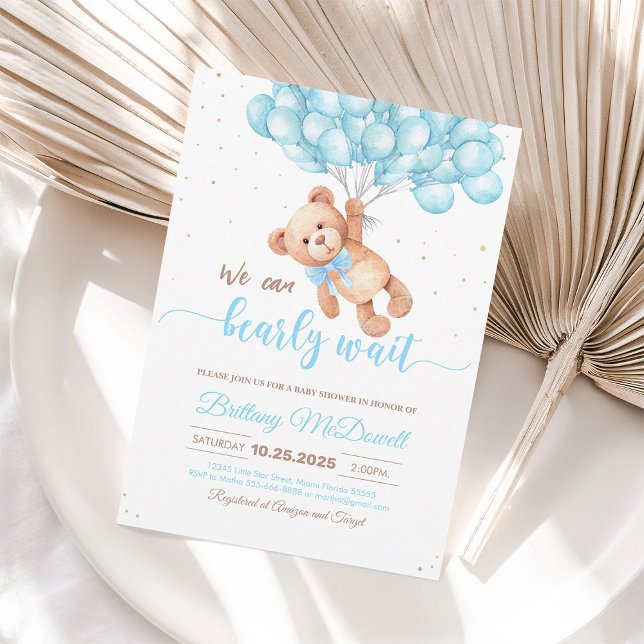 Teddy Bear Baby Shower Bear with Balloons Invitation (Creator Uploaded)