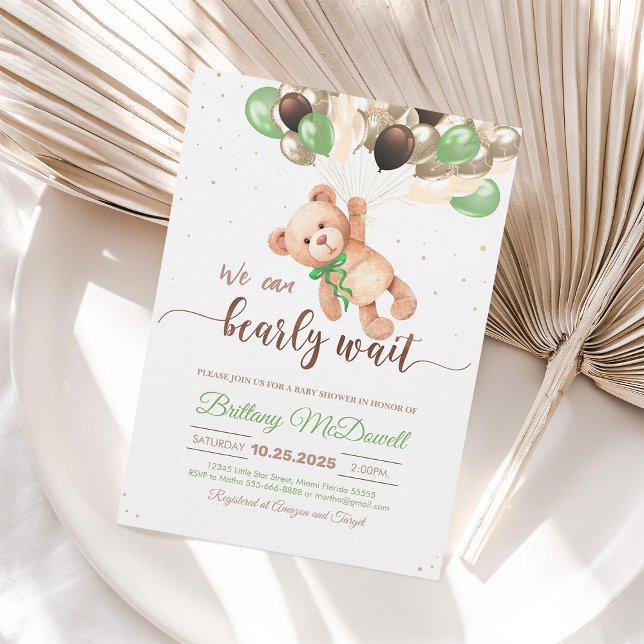 Teddy Bear Baby Shower Bear with Balloons Invitation (Creator Uploaded)