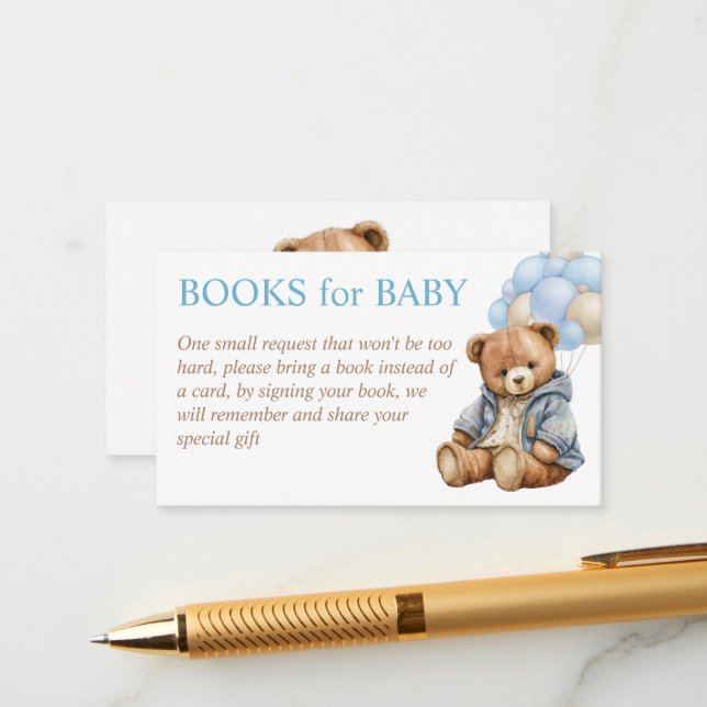 Teddy bear baby shower bearly wait book request enclosure card (Front/Back In Situ)