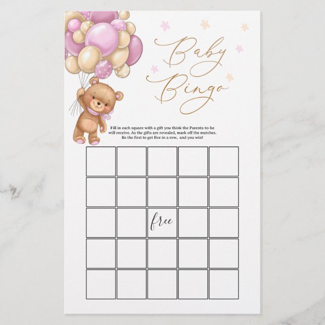 Teddy Bear Baby Shower Bingo Game (Front)