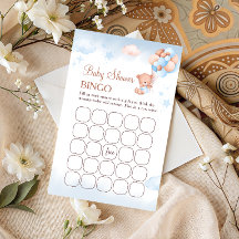 Teddy Bear Baby Shower Bingo Game Card