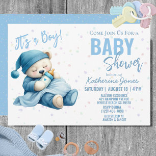 Teddy Bear Baby Shower Blue Boy Invitation