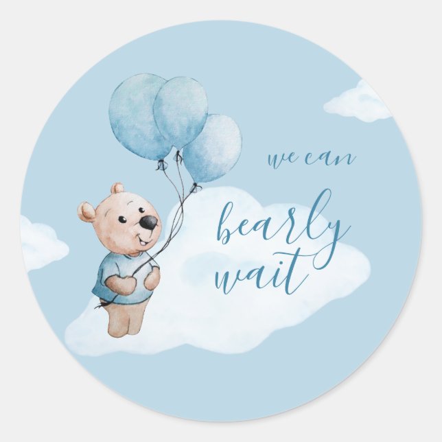 Teddy Bear Baby Shower Blue Classic Round Sticker (Front)
