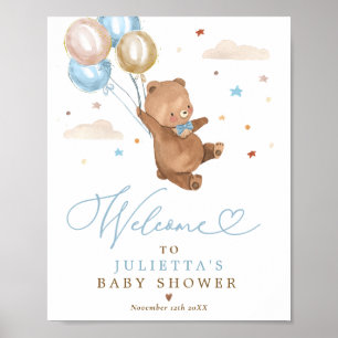 Teddy Bear Baby Shower Boy Blue Bear Welcome Poster