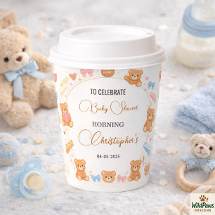 Teddy Bear Baby Shower Boy   Cute Blue Bear Paper Cups