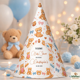 Teddy Bear Baby Shower Boy Cute Blue Bear Party Hat