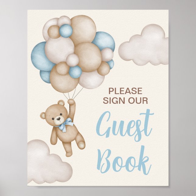 Teddy Bear Baby Shower Boy Guest Book (Front)