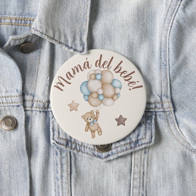 Teddy Bear Baby Shower Boy in Spanish 10 Cm Round Badge (In Situ)