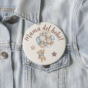 Teddy Bear Baby Shower Boy in Spanish 10 Cm Round Badge