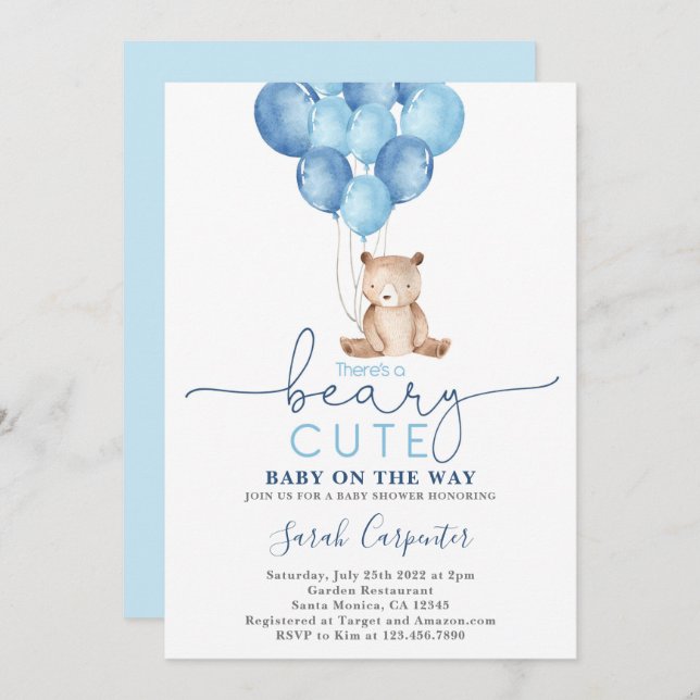 Teddy Bear Baby Shower Boy Invitation (Front/Back)