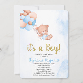 Teddy bear baby Shower Boy Invitation