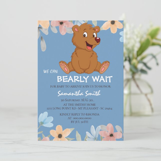 Teddy Bear Baby Shower Boy Invitation  (Standing Front)