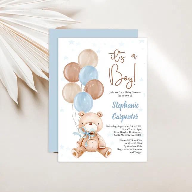 Teddy Bear Baby shower boy Invitation