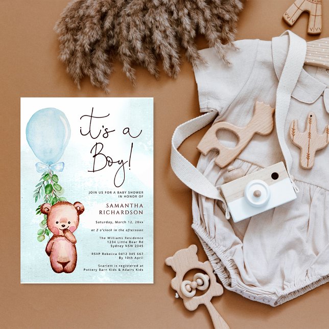 Teddy Bear Baby Shower Boy Invitation (Creator Uploaded)