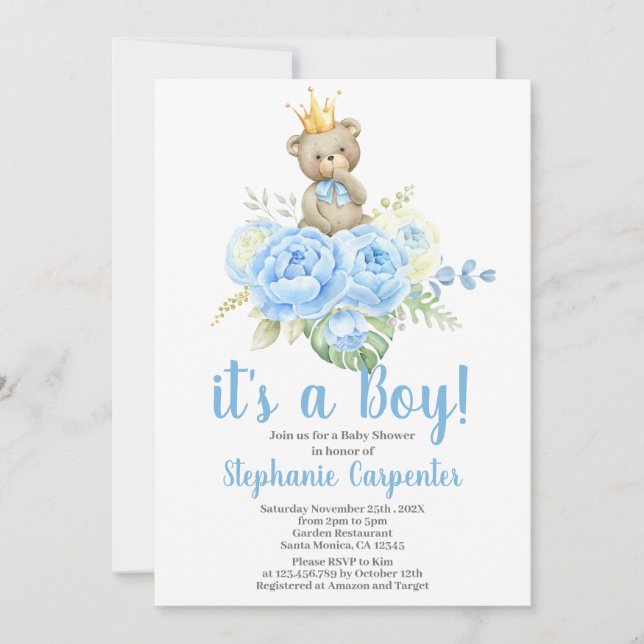 Teddy Bear Baby Shower Boy Invitation (Front)