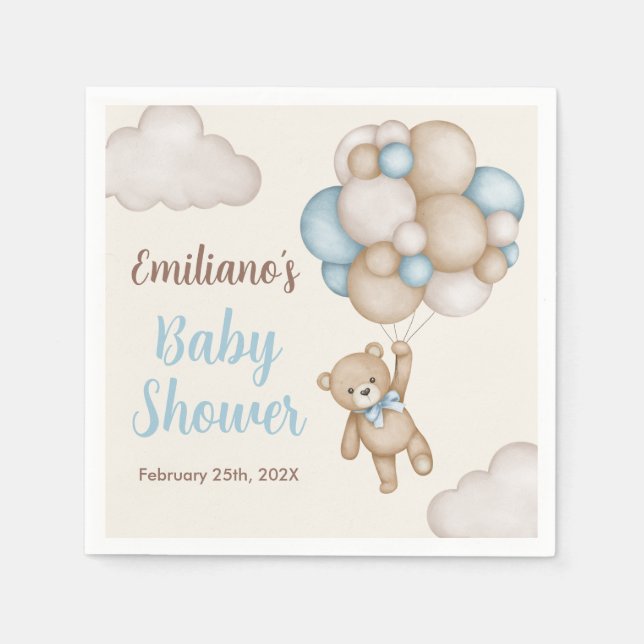 Teddy Bear Baby Shower Boy Napkin (Front)