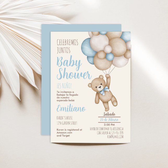 Teddy Bear Baby Shower Boy Spanish Invitation (Creator Uploaded)