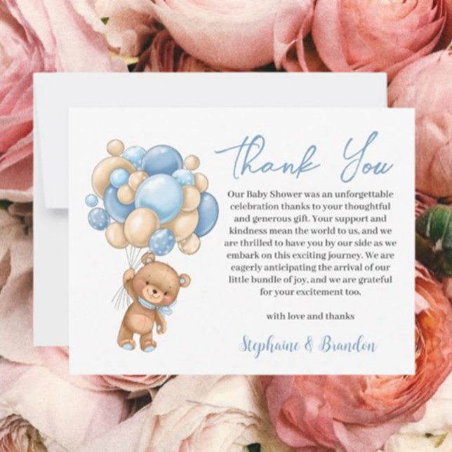 Teddy Bear baby Shower Boy  thank you Holiday Card (Show your appreciation with a heartfelt "thank you")