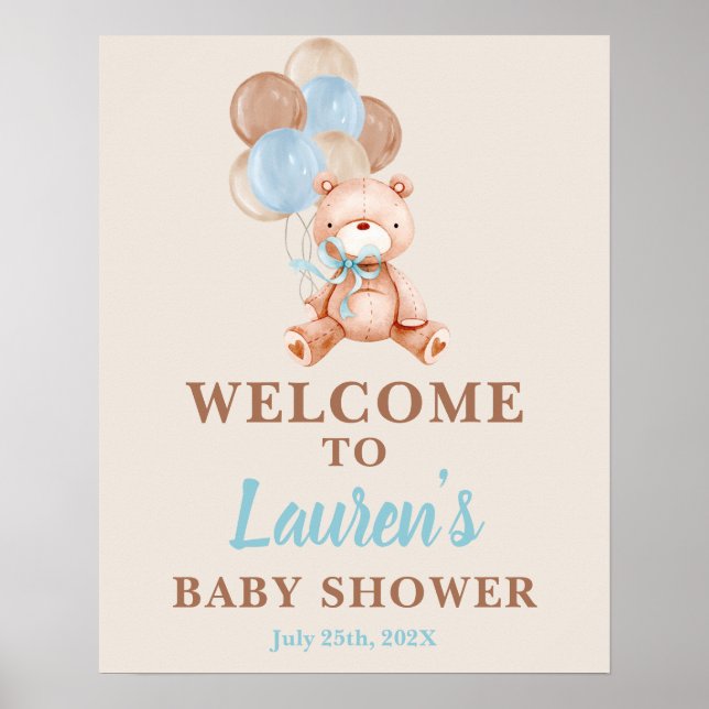Teddy Bear Baby Shower Boy Welcome sign (Front)