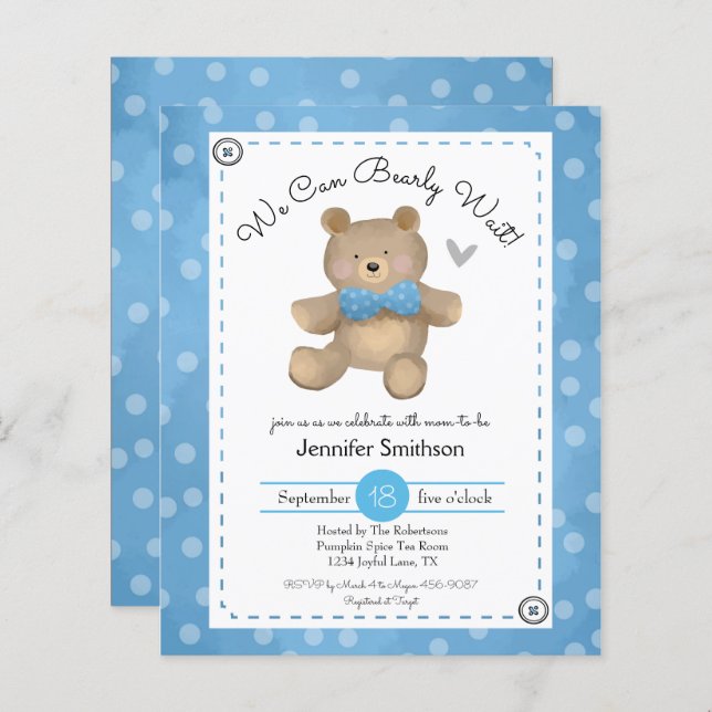 Teddy Bear Baby Shower Budget Invitations (Front/Back)