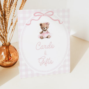 Teddy Bear Baby Shower Cards and Gifts Table Pedestal Sign